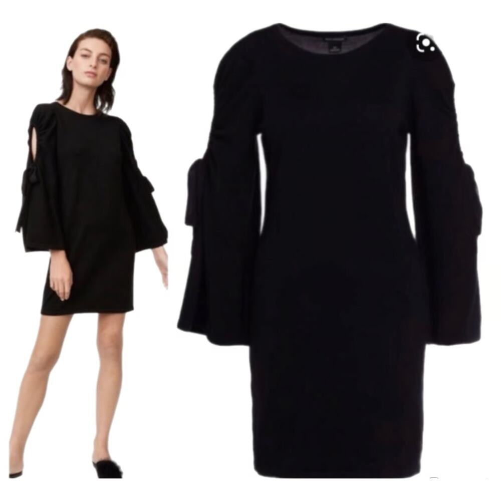 Club Monaco Sohrabia 100% Wool Bow Sleeve Mini Shift‎ Dress Black Women's Medium